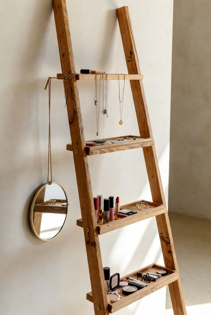 A Ladder Shelf as a Vertical Vanity