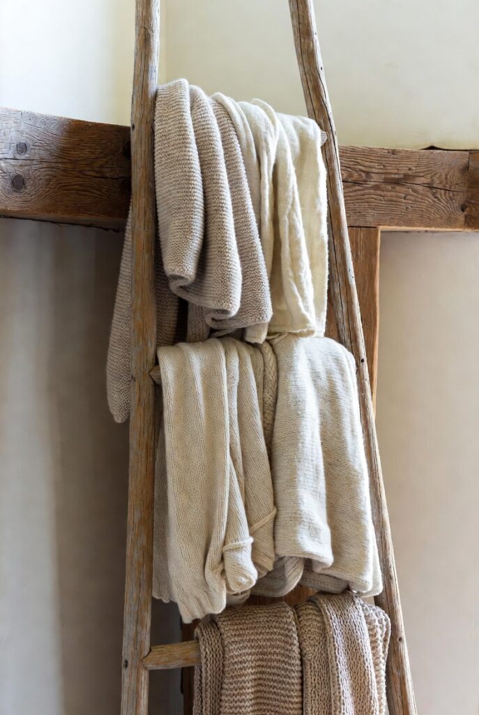A Leaning Ladder for Blankets and Texture