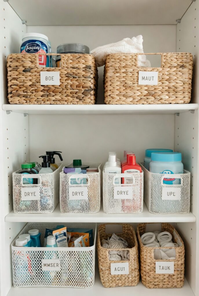 Corral Supplies in Matching Bins and Baskets
