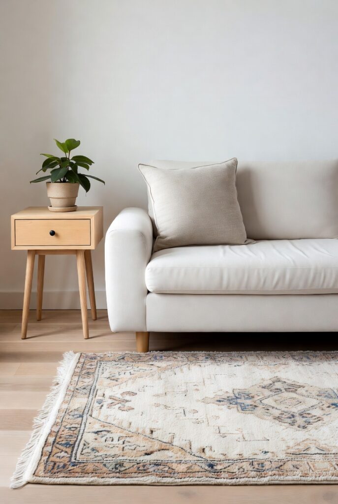 Tonal Geometric Rug + Minimalist Furniture