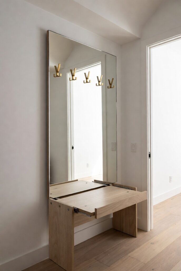 A Slim Console or Hall Tree With Mirror and Storage