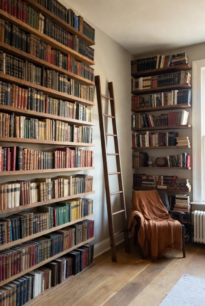Tiny bookshelf ideas with floating shelves, ladder bookcases, and corner shelving for small spaces