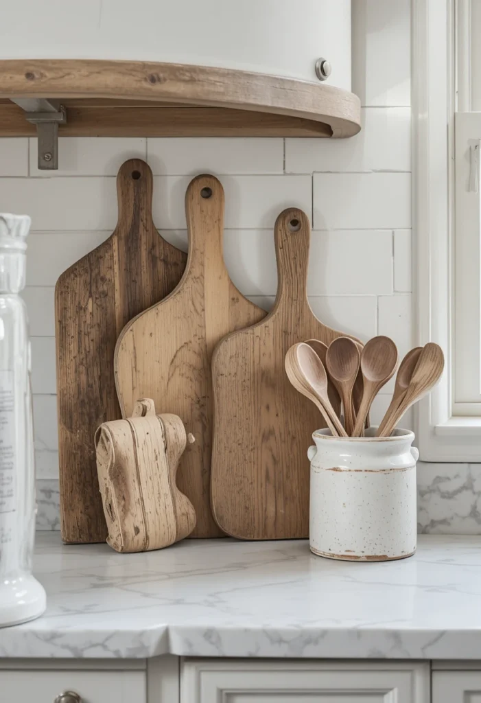 Wood Cutting Boards and Utensil Crocks on Display
