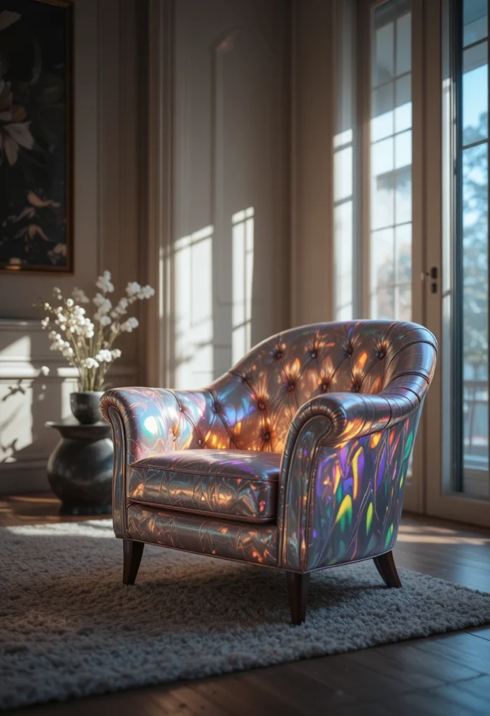 A Holographic or Opal-Sheen Accent Chair