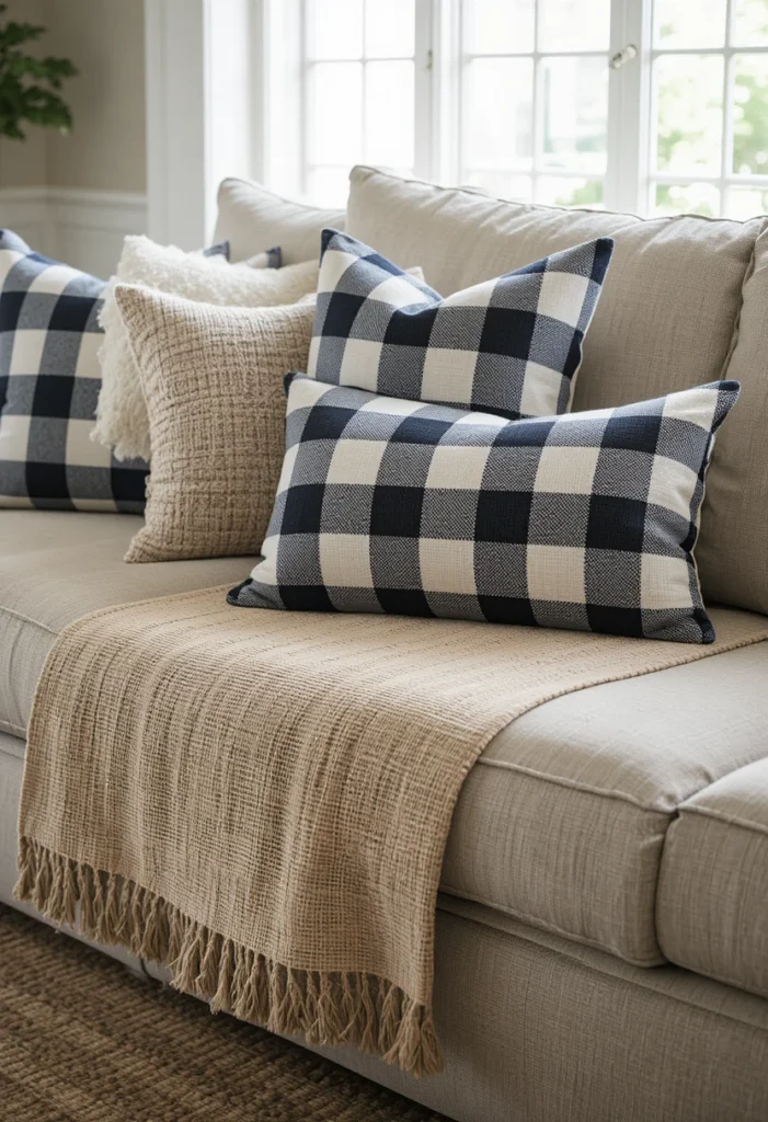 Layer In Buffalo Check and Grain Sack Textiles