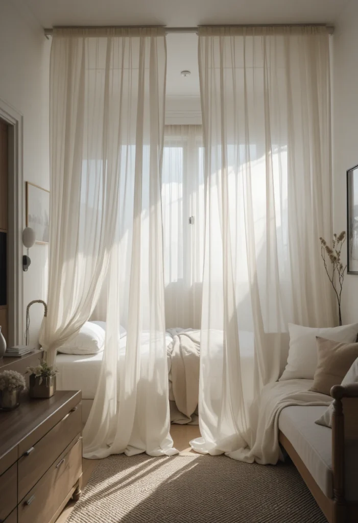 Hang Sheer Curtains as a Soft Room Divider