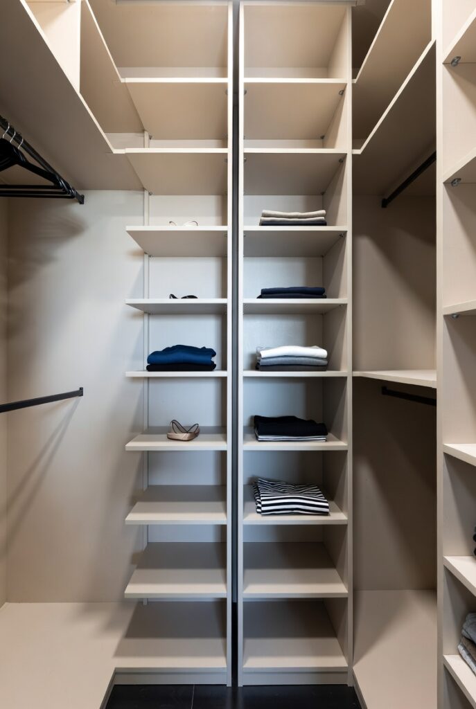 Use a Thin Center Shelving Unit to Split the Space