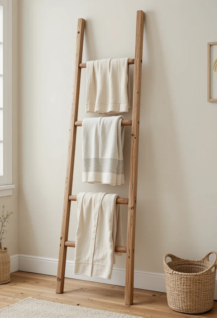 Turn a Wooden Ladder Into a Blanket or Towel Rack