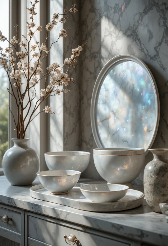 Opal-Toned Ceramic Bowls and Trays