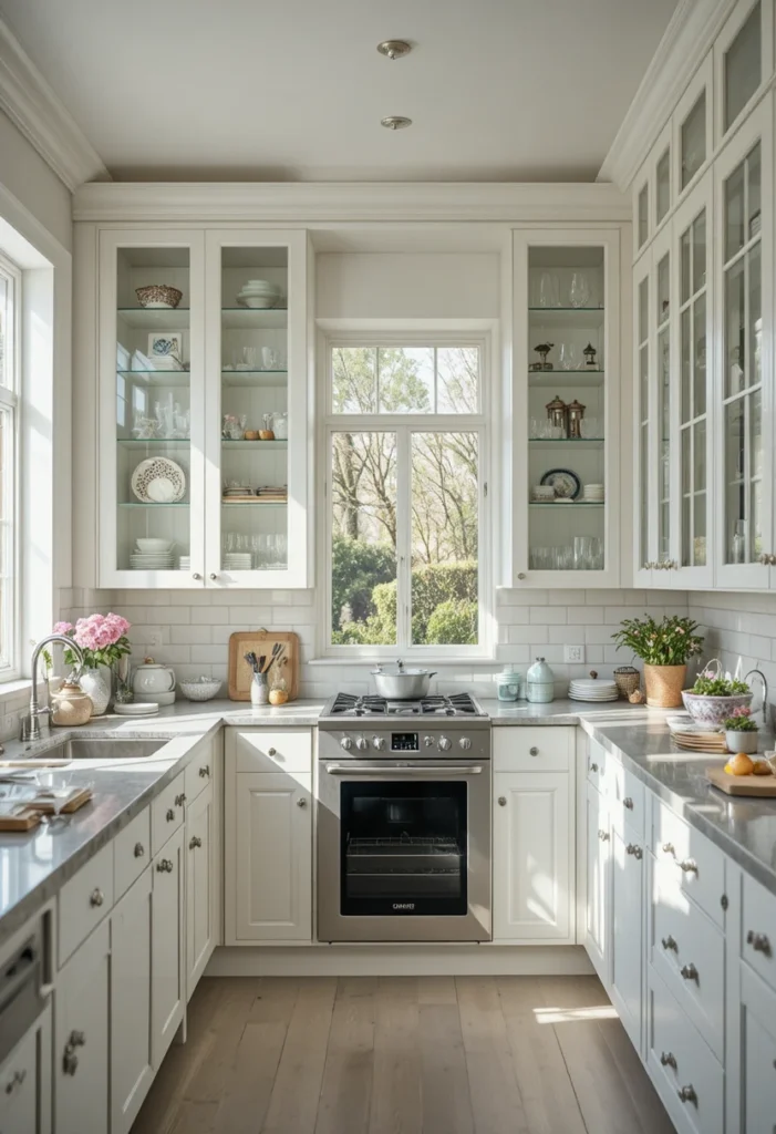 Choose Glass-Front Cabinets in an Open-Concept Layout