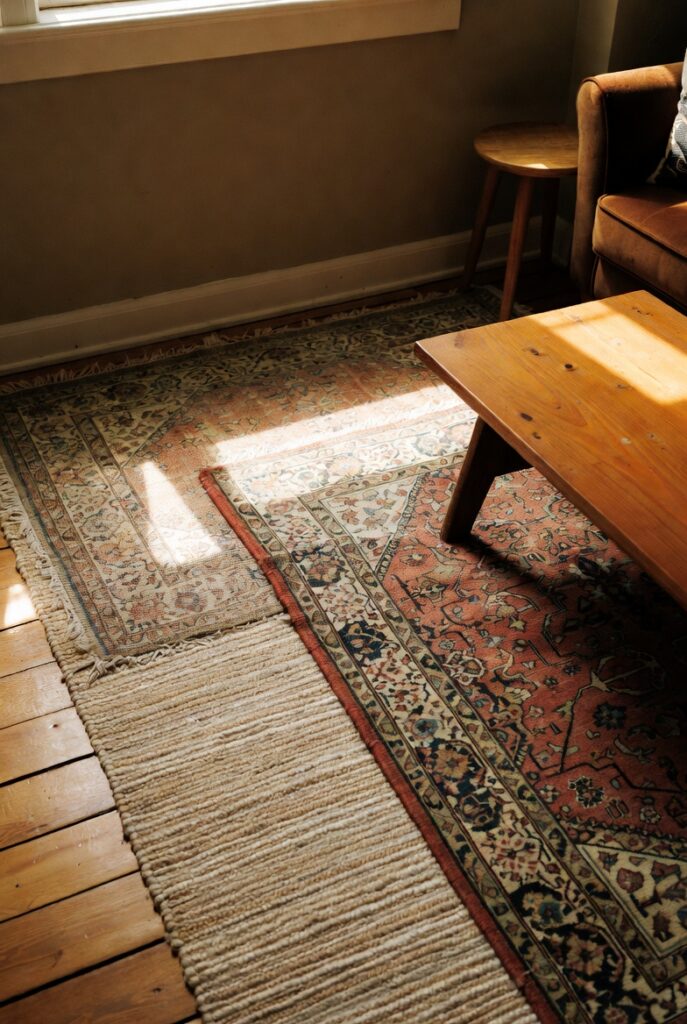 Vintage-Style Accent Rug + Neutral Base Rug