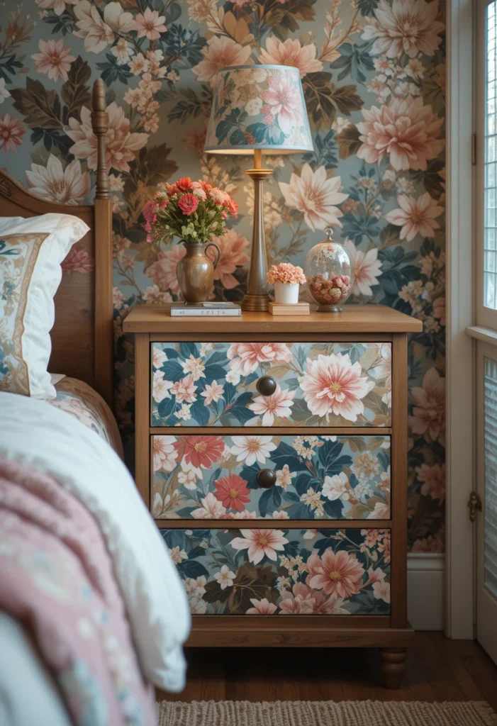 Wallpaper the Drawers of an Old Nightstand