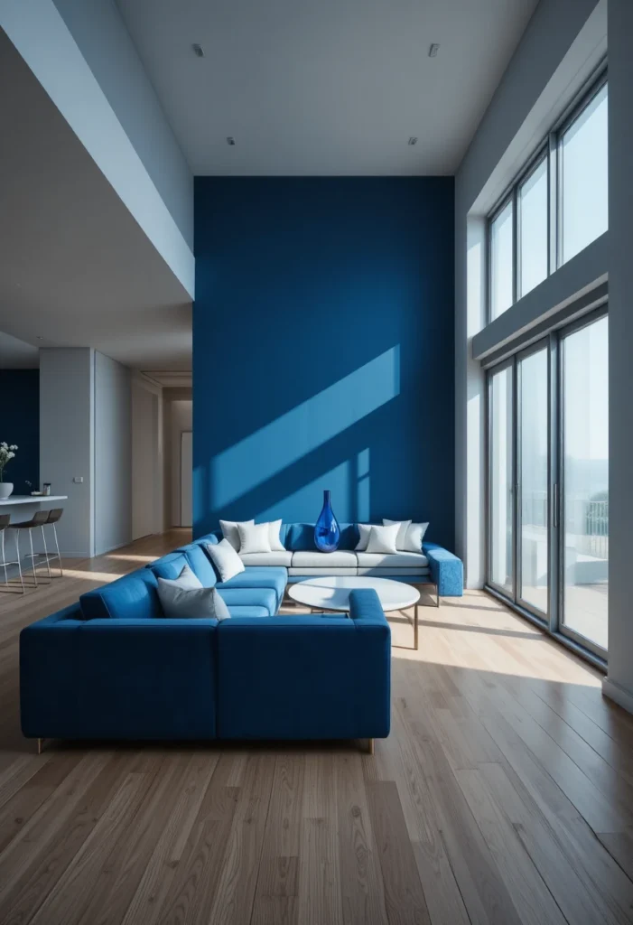 Cool blue minimalist modern home decor with sleek furniture and contemporary design for 2026