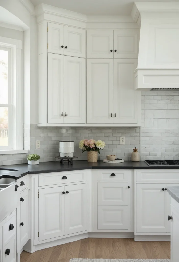 Black Hardware Against White Cabinets