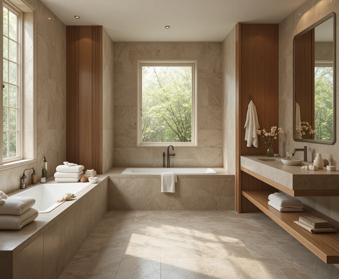 Bathroom decor with natural stone tile and soft daylight