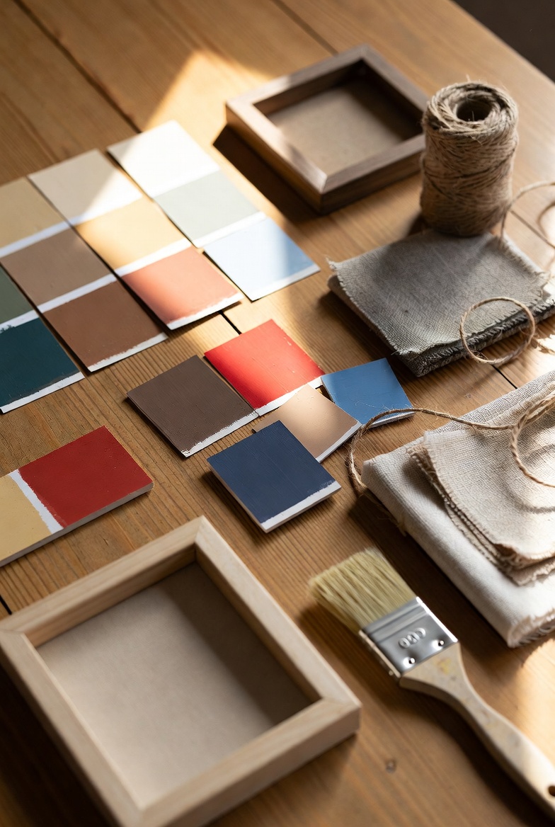 Budget and DIY home decor materials flat lay