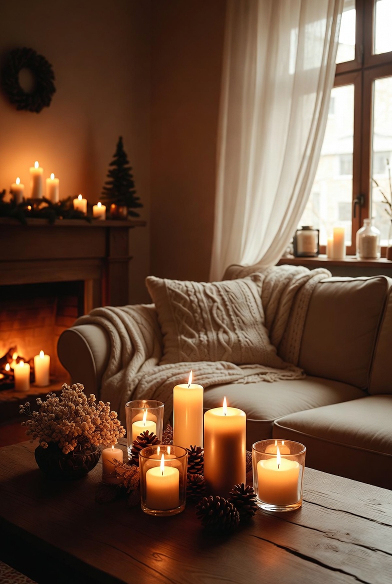 Seasonal and holiday decor with candles and cozy accents