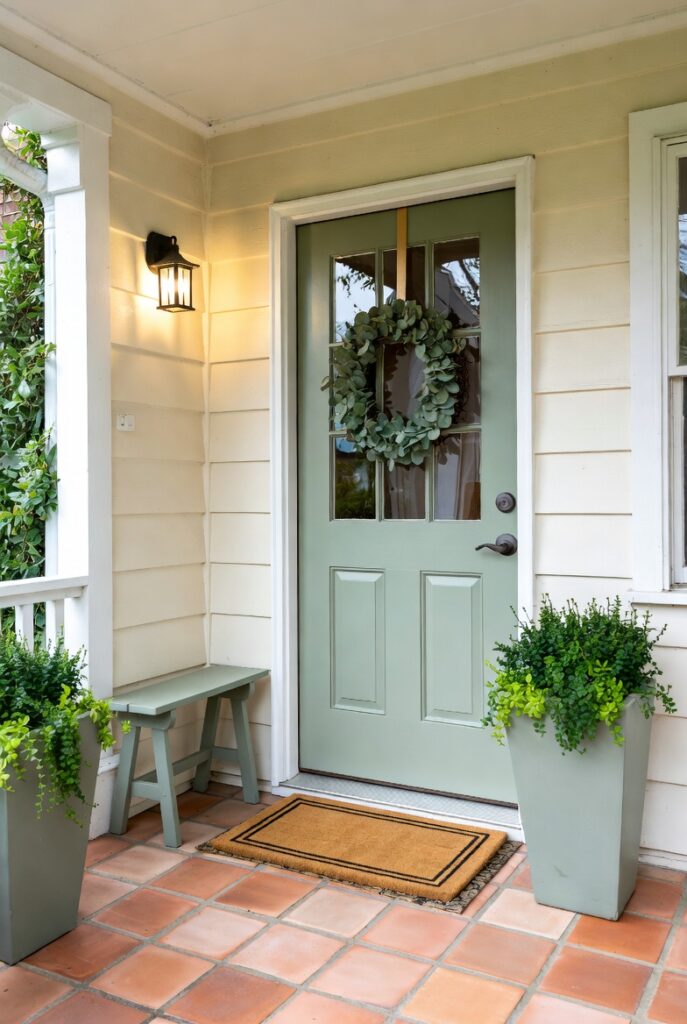 15 tiny porch decor ideas featuring layered doormats, wreaths, and cozy lighting to create a dream small-space entryway