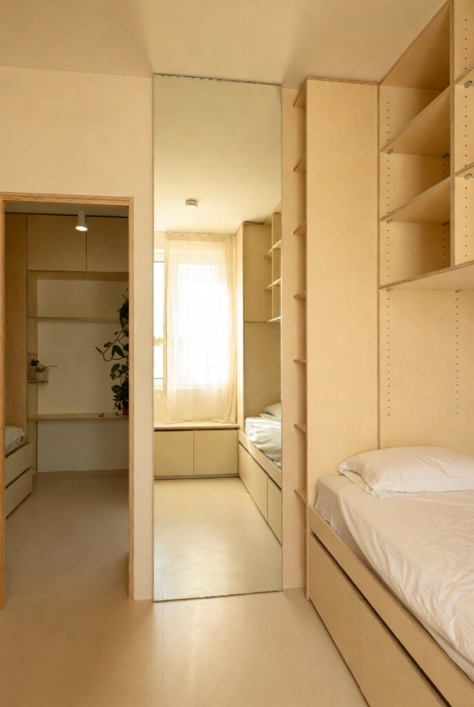 tiny studio apartment ideas featuring room dividers, storage beds, and vertical shelving to make small spaces feel spacious