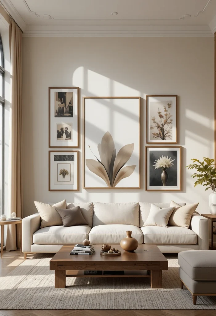 14 living room gallery wall layout ideas featuring grid, salon-style, and symmetrical arrangements for stylish home décor