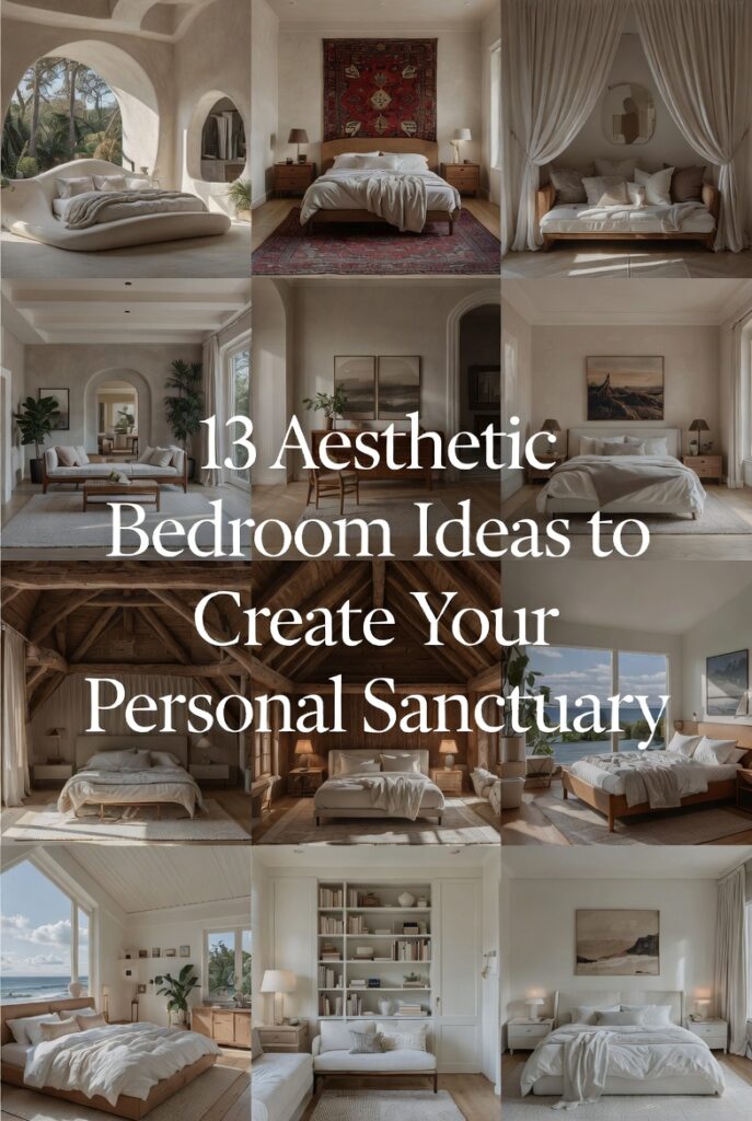 13 aesthetic bedroom ideas featuring curved bed frames, cottagecore softness, and Japandi styling for a personal sanctuary